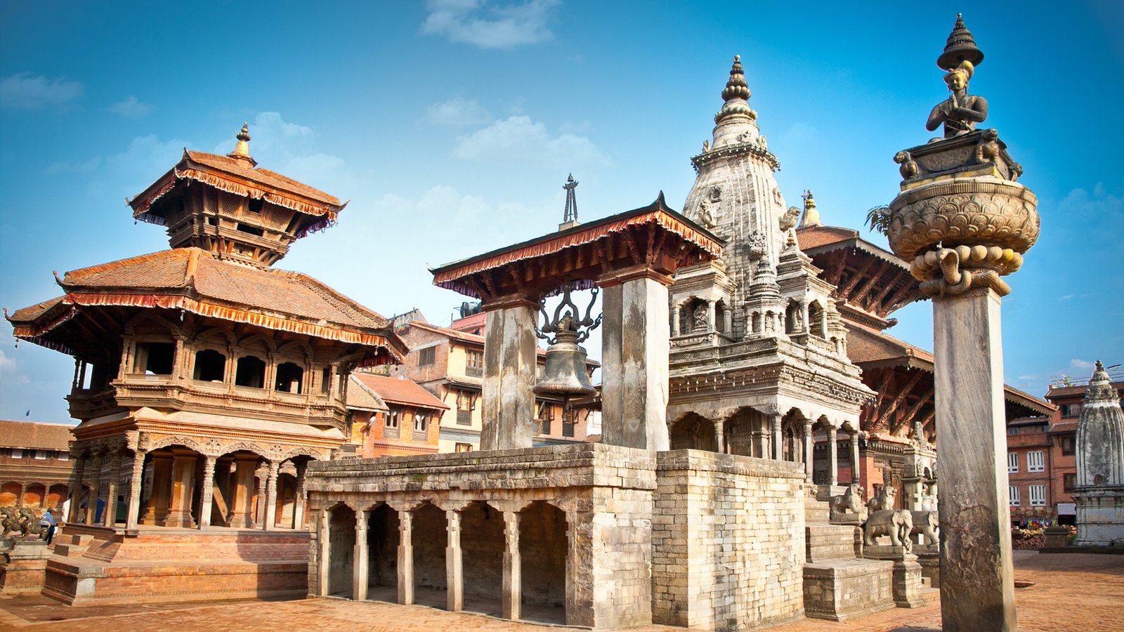 Historic pagoda temples of Kathmandu Valley at sunset